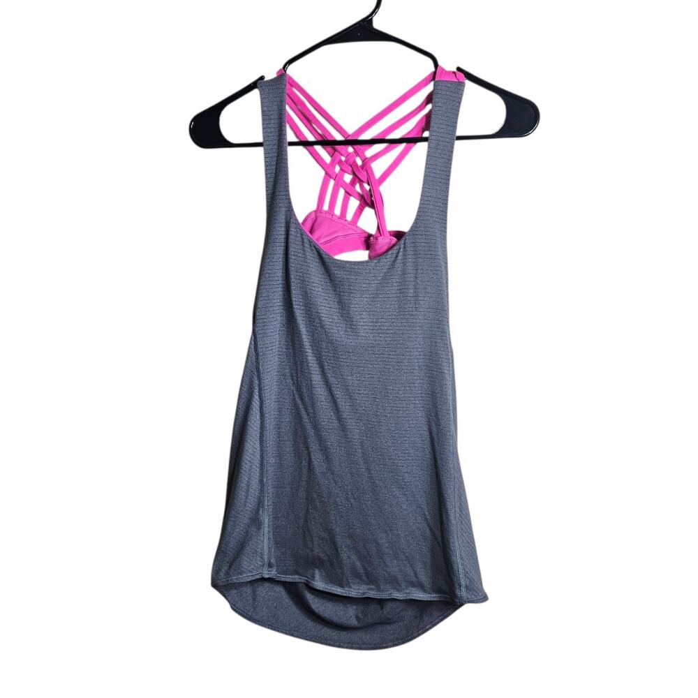 Lululemon Free To Be Tank 2 In 1 Heathered Flash Light Gray Tank/Pink Bra Size 4